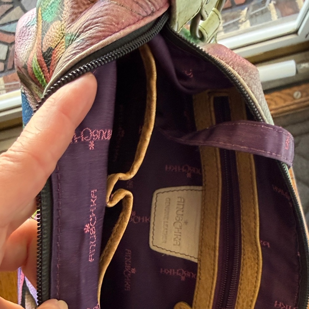 Anuschka Purple Leather Tote with Tan Trim - Picture 5 of 15